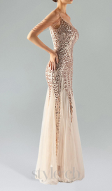 DEIRDRE GOLD ONE-SHOULDER SEQUINED FISHTAIL MAXI DRESS