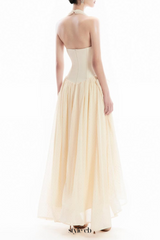 tiffany halterneck tulle overlay maxi dress in apricot
