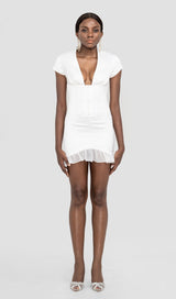 BODYCON V NECK MINI DRESS IN WHITE
