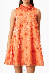 3d floral bluebell Trapeze Dress in Orange