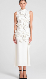 ANNONA WHITE FLOWER EMBELLISHED MAXI DRESS
