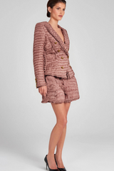 FRINGE KNITTED BLAZER IN BROWN