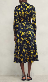 sophia floral shirt midi dress in navy yellow