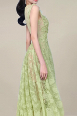 jennifer Lace Flower embellished maxi Dress in green