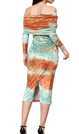 adelaide ruched velvet strapless midi dress in green brown