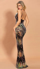 V-NECK EMBELLISHED SEQUIN BACKLESS MAXI DRESS