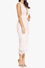 gloria Lace Bandage midi Dress in Blush