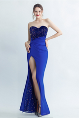 BLUE SEQUIN HIGH SLIT MAXI DRESS