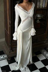 pamela V-neck lace see-through maxi dress in white