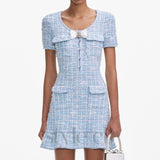 check knit mini dress in blue