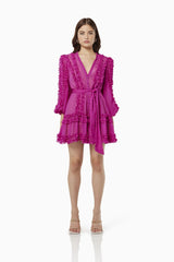 Lara Chiffon flower hem Mini Dress in rose red