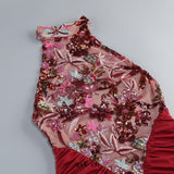 tracy sequin embroidery halter maxi dress in red