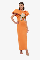 edwina Embellished Maxi Dress Hydrangea Print in Tangerine