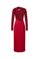 Eleanor Sheath Asymmetric Neck Taffeta Midi Dress in red