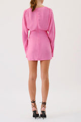 Long Sleeve Twist Front Mini Dress - Pink