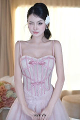 bow Tulle Corset mini Dress in Pink