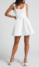 CORSET SCOOP NECK FIT AND FLARE DRESS