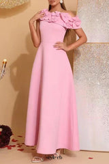 cynthia Flower Slanted Collar maxi Dress in pink