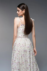 floral print a-line square neck maxi dress