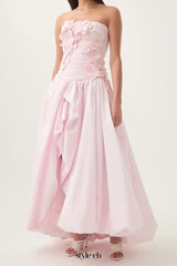 nancy Bubble Hem Maxi Dress in Pastel pink