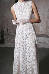 tina Embroidered lace sleeveless maxi dress in white