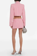 helen Embellished checked wool-blend blazer set in pink