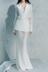 charlotte shawl collar shirt dress set in white