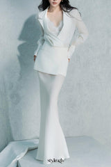 charlotte shawl collar shirt dress set in white