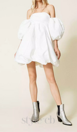 puff sleeve duchesse mini dress in white