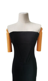 STRAPLESS FEATHER CORSET DRESS IN BLACK Dresses styleofcb