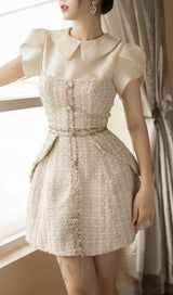 TWEED MINI DRESS IN PALE YELLOW