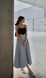 SPANDEX STITCHING MINIMALIST DRESS IN BLACK AND BLUE