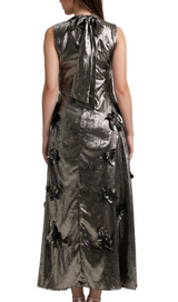 aditi 3d floral embellished maxi dress in grey