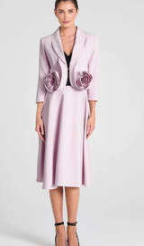 CAROL PINK 3D FLORAL BLAZER & HIGH WAIST MIDI SKIRT SET