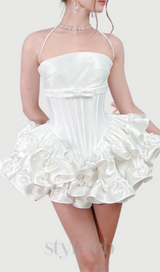 wendy ruched trim strapless mini dress in white