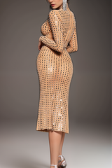 EMBELLISHED SPLIT MESH SKIRT SET IN NUDE