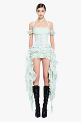 elva halter three-dimensional flower irregular tassel mini dress in mint