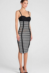 JACQUARD PATCHWORK BANDAGE PARTY DRESS