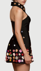 HALTER EMBELLISHED FLOWERS MINI DRESS