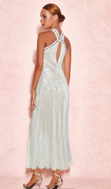 ELSA CRYSTAL EMBELLISHED SEQUIN MAXI DRESS IN WHITE