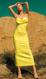 PATCHWORK STRAPLESS BANDAGE DRESS