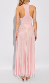WINNI PINK TURTLENECK SLEEVELESS BACKLESS MAXI DRESS