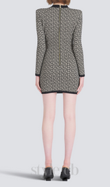 Short bicolor jacquard mini dress with monogram