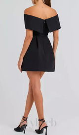 belted off-shoulder a-line mini dress in black