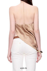 Satin Cowl Neck Halter Top in gold