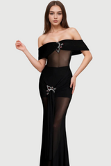 LOGILIS CRYSTAL SHEER MESH DRESS IN BLACK