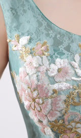 ANEKO FLOWER SEQUIN MINI DRESS IN GREEN