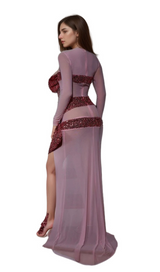 arlene Zachary Long Sleeve Bow Sequin Dress