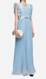 Chiffon Ruffled Maxi Dress in blue