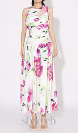 FLORAL CUTOUT MIDI DRESS IN WHITE